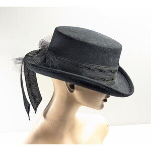 Vintage Women's Riding Top Hat, Black wool Italian Regency hat for women,